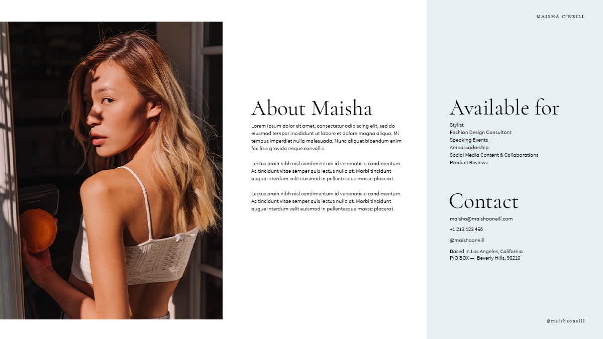 An example of an influencer media kit
