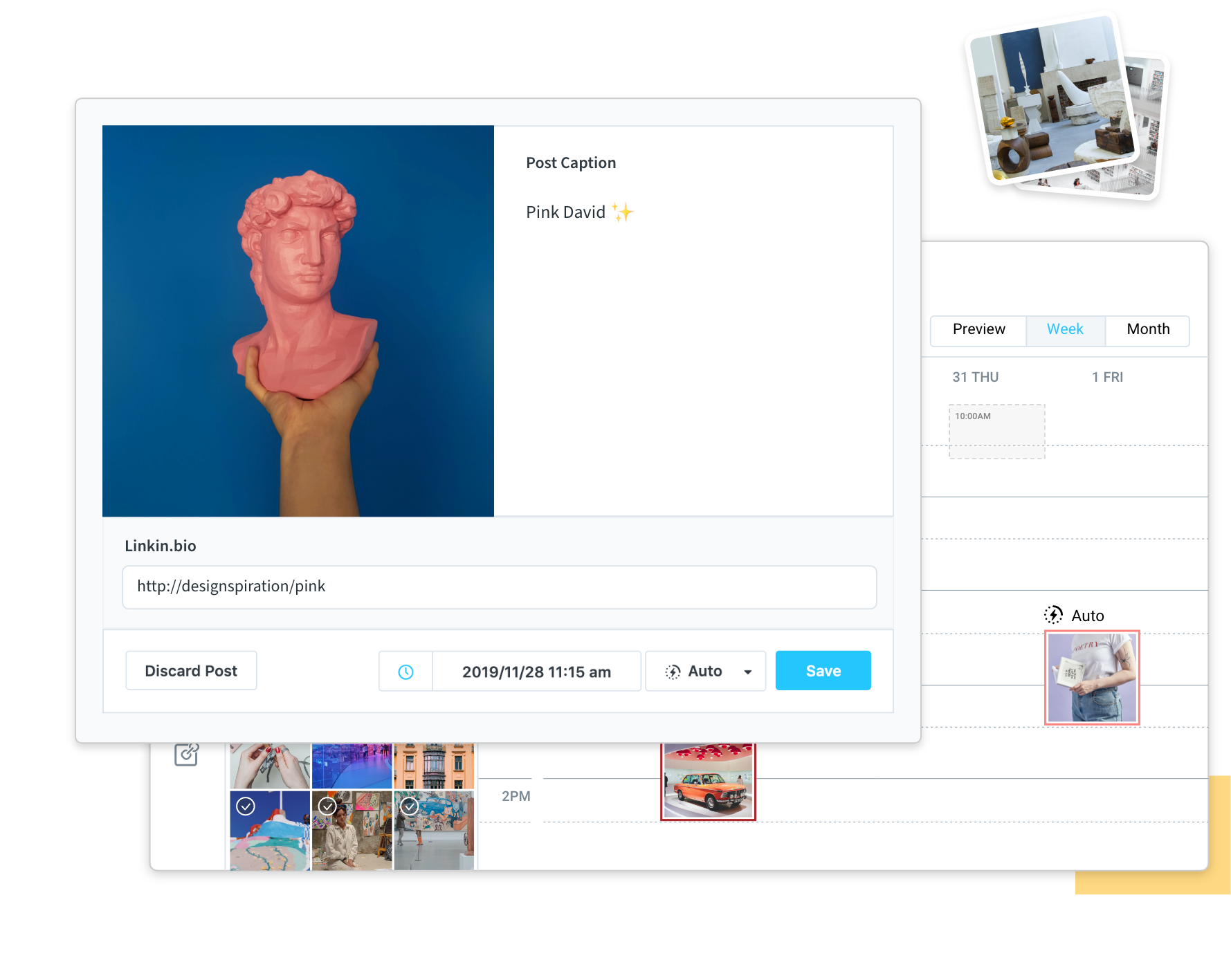 Schedule social posts, add captions, and auto-publish to your social calendar with the Later social media management platform
