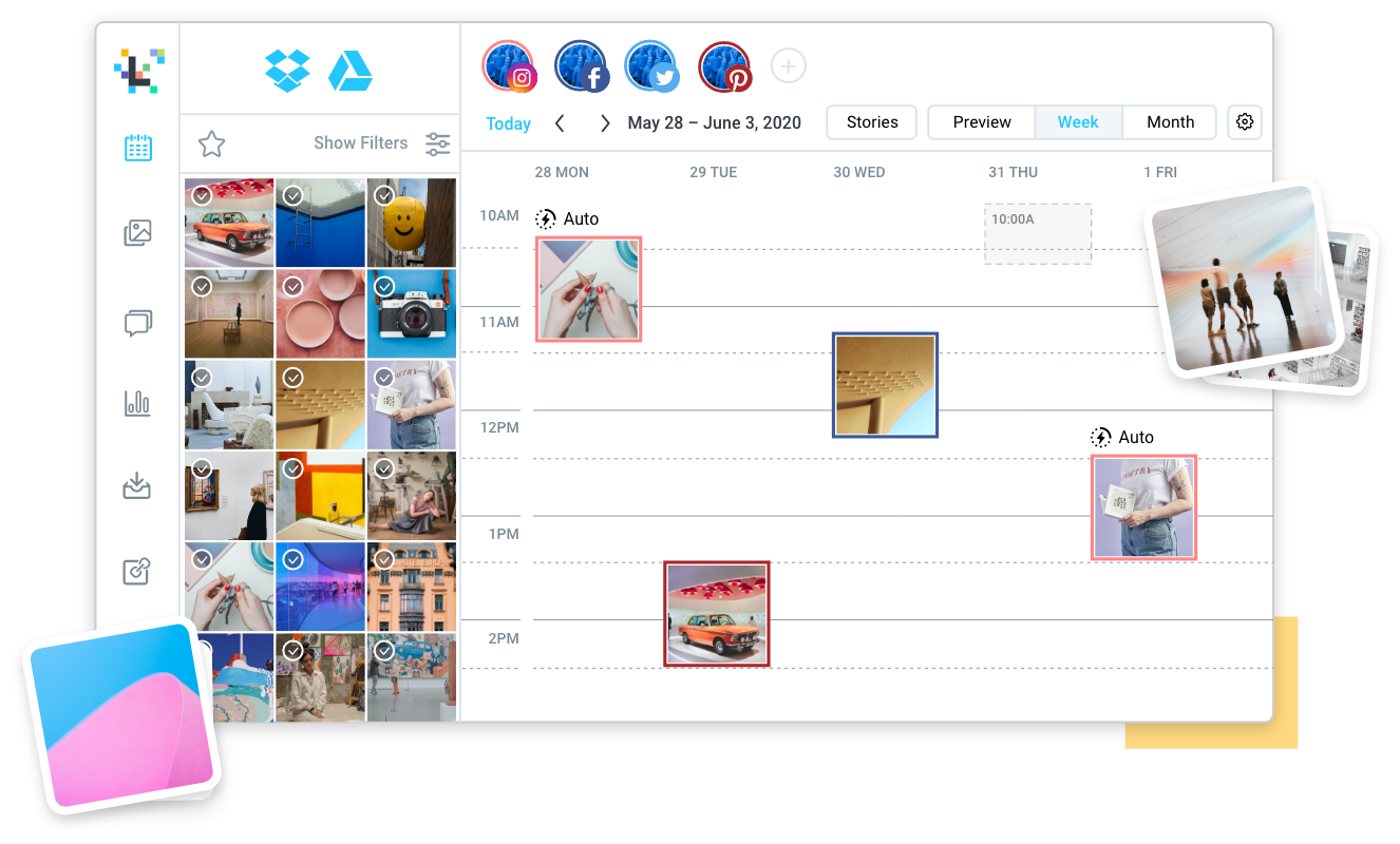 Upload images and videos to the Later Media Library and schedule social posts based on your personalized best time to post