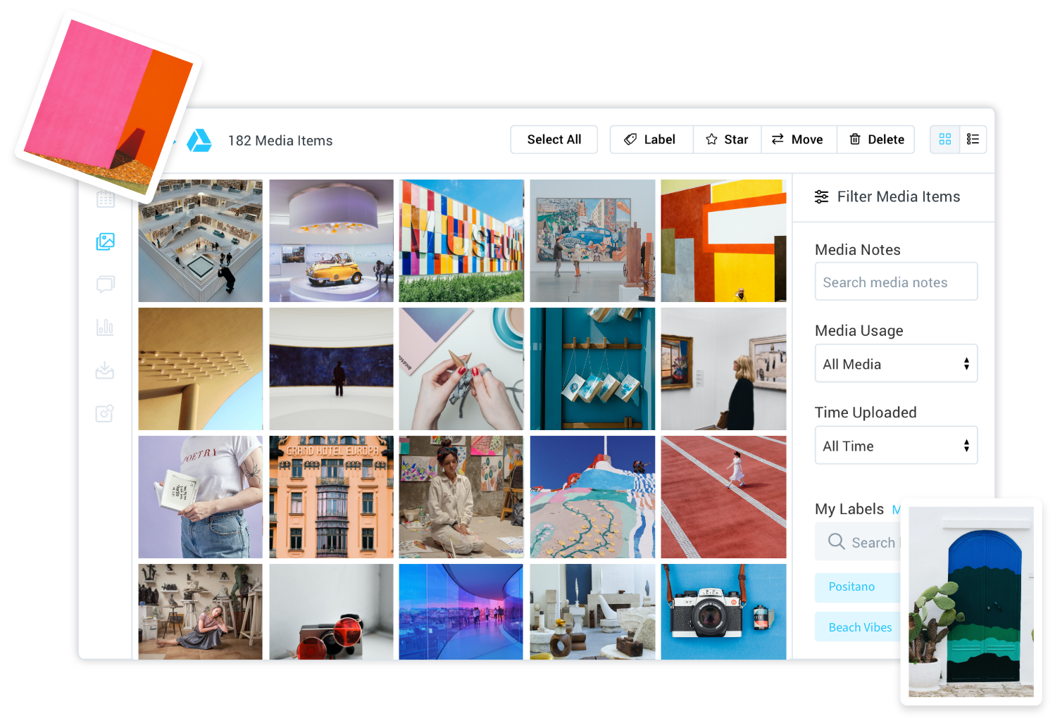 Upload, organize, and filter through images in the Later Media Library